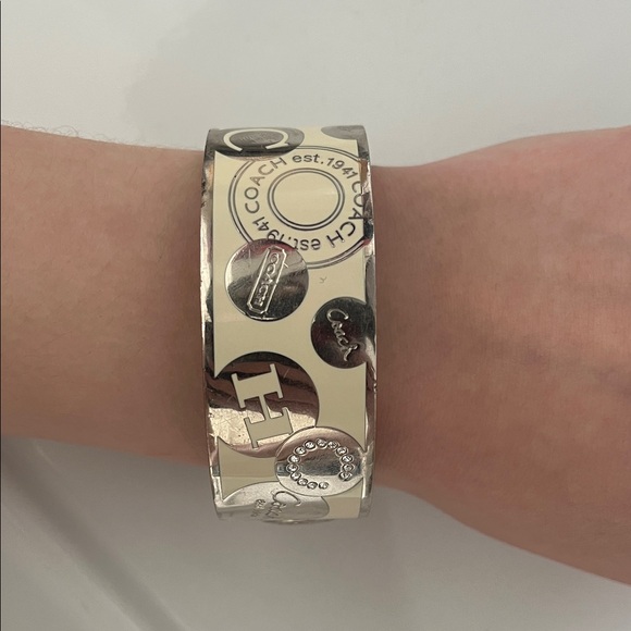 Coach Accessories - Coach Silver and Cream Logo Bangle